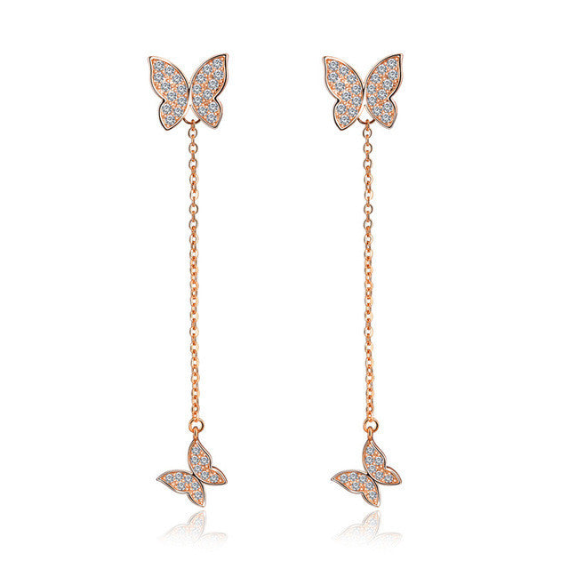 GAGAFEEL Butterfly Tassel Earring Women's Long Drop Earrings Copper Pave Zirconia Gold Silver Color Ladies Party Weedding Newest