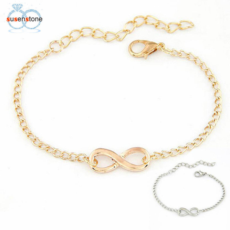 SUSENSTONE 2017 Bracelet for Women Fashion Link Chain Women Men Handmade Gift Charm 8 Shape Jewelry Infinity Siver Gold 20pcs