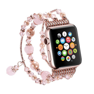 Women Girls Handmade Elastic Stretch Beaded Agate Natural Stone Bracelet Replacement for Apple Watch